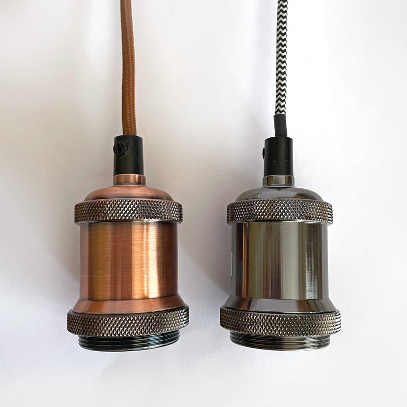 Metal Grow Light Hanging Pendant Cord Kit with Plug - E27 60w 2 metres - GUNMETAL