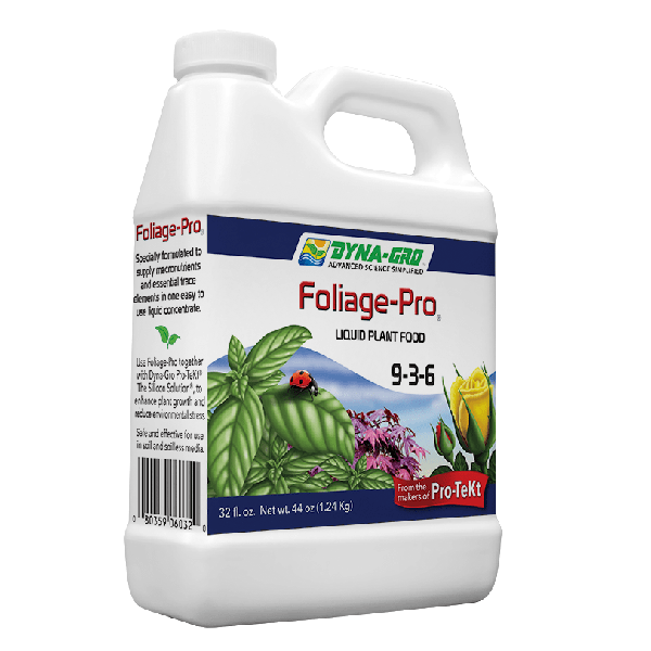 A bottle of Dyna-Gro Foliage-Pro plant food 