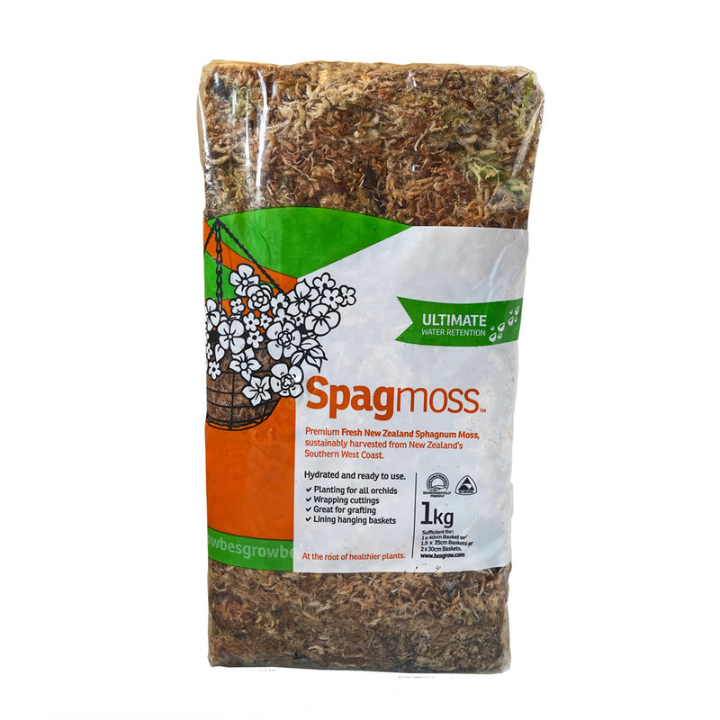 Besgrow Fresh NZ SpagMoss - Ready to Use Moist Sphagnum Moss - 1kg (26cm x 13cm x 9cm)